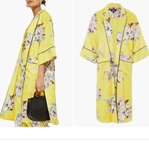 Heron Print Yellow 3/4 Sleeve Kimono Jacket Cover Up
